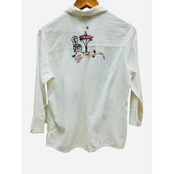 Graff‎ Embroidered Appliqued Blouse Ribbed Cuffs Medium Cottagecore - Picture 5 of 8